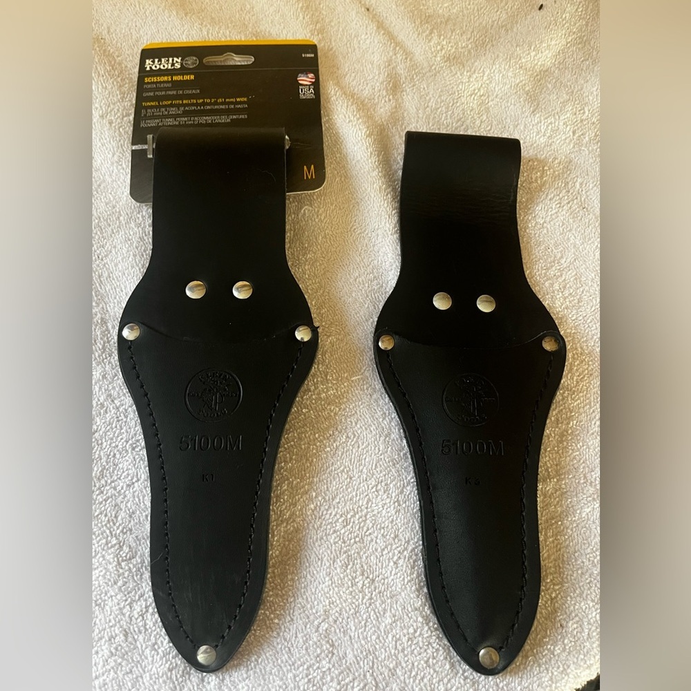 NWT Klein Tools 2 Pc Bundle Black Leather Scissors Holder